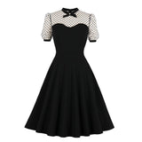 Retro Vintage A-Line Pinup Women Flare Swing Dress Puff Sleeve Black French Office Slim Fit Casual Mini Vestidos Mujer Clothes