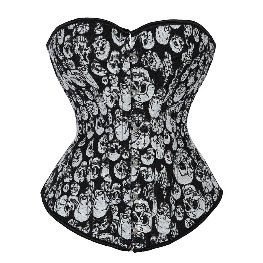 Women Sexy Skull Print Overbust Corset Gothic Waist Cincher Slimming Lace Up Corset Bustier Lingerie Top Plus Size