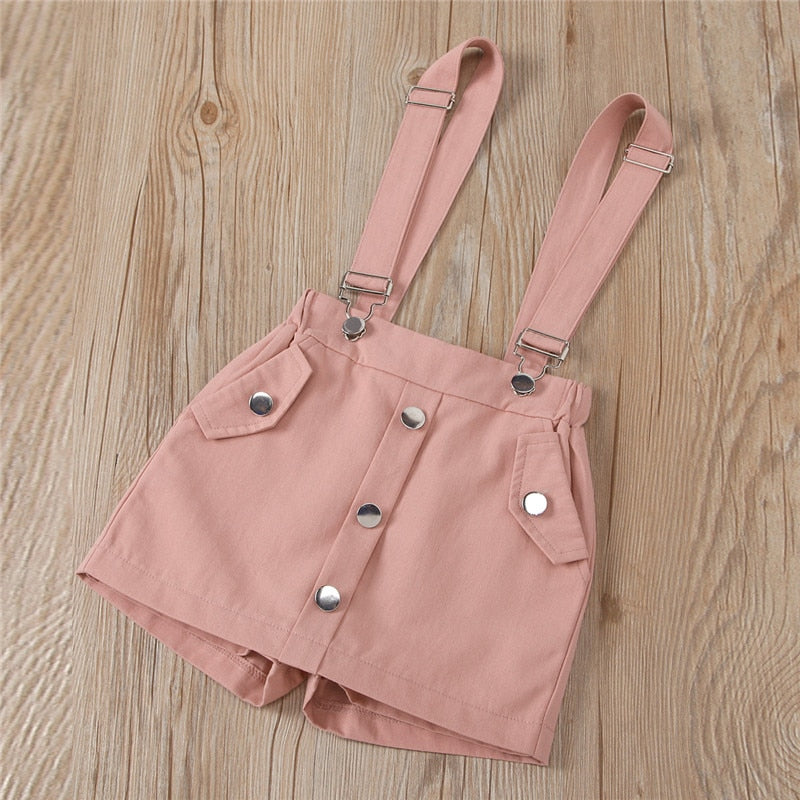Toddler Girls Clothes Set Ruffles Hollow Flower Tops + Suspender Short Pants Children Casual Suit Kids Baby 2-6 Year Tracksuit