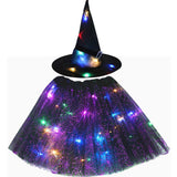 Party Kids Girl LED Glow Light Up Witch Hat Spider Web Cobweb Skirt Halloween Christmas Costume Cosplay Magic Wand Fancy Dress