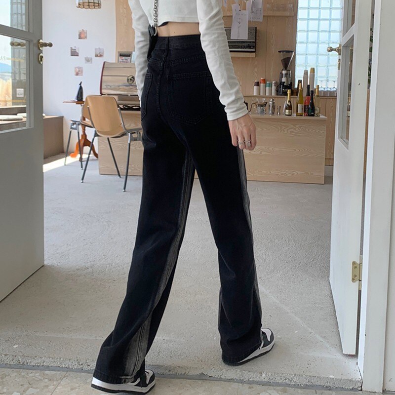 Women High Waist Casual Jeans Korean Style Vintage Streetwear Loose Straight Denim Pants