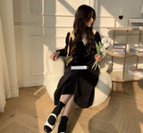 Black Midi Dress Women Elegant One Piece Dress Korean Fashion Winter Vintage Clothing Long Sleeve Evening Party Dress Polo