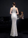 Halter Neck Evening Dress Sleeveless Mermaid Women Sequins Full Party Gowns Slim Prom Dress