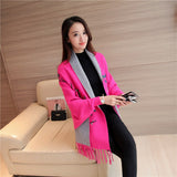 Winter Knitted Women Poncho Tassel Floral Embroidery Cardigans Batwing Sleeves Sweater Loose Shawl