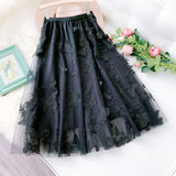 Women Mesh High Waist A-Line Tutu Butterfly Embroidered Sweet Skirts Girl Streetwear