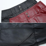 Office Midi Women Leather Maxi Skirt Ladies High Waist Pocket Autumn Red Black Formal Skirt