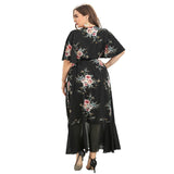 Floral Print Summer 5XL Plus Size Women Boho V Neck Ruffle Long Bohemian Party Wrap Dresses