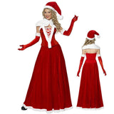 Sexy Women Christmas Costume Adult Mrs Santa Claus Red Velvet Shawls Deep V-neck Dress Female Holiday Cosplay