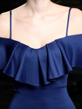 Navy Blue Formal Evening Dresses Mermaid Elegant Evening Dress Long Leaf edge Sling Prom Gowns Backless Robe De Soriee