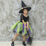 Witch Girls Tutu Skirt for Kids Halloween Cosplay Costumes for Girl Princess Tulle Skirts with Witch Hat Magic Broom Child Tutus