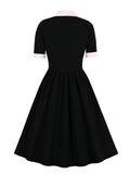 Vintage Clothes Bow Neck 50s Robes High Waist Pleated Swing Dress Summer Women Elegant Party Wear Ladies Dresses