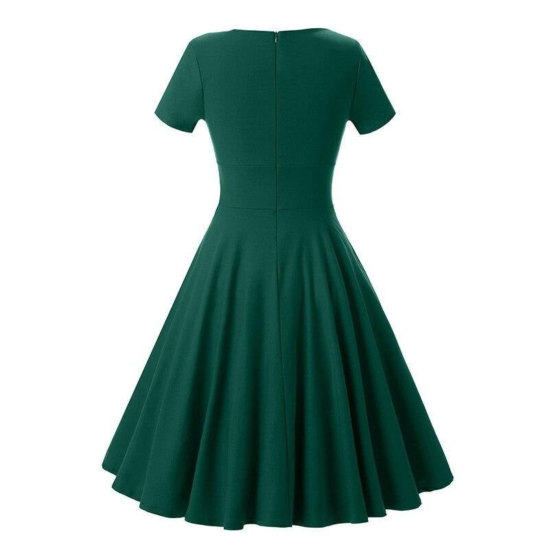 Solid Green Swing Casual Women's Dress For Party 50S 60S Vintage Robe Pinup Elegant Rockabilly Retro Vintage Dresses