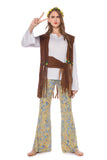 Adult Women Funny Vintage Hippie Tassel Floral Printed Costume Hippy Brown Clothes Outfit For Ladies