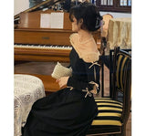 Korean Fahsion Evening Party Dress Women Off Shoulder Bow Vintage Midi Dress Lady Elegant Long Sleeve Black Dress 2021 Winter