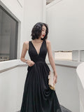 Black Cocktail Dress Sexy Deep V-neck Backless Party Gowns High Waist Big A-line Prom Dress Chiffon Vestioes Robe