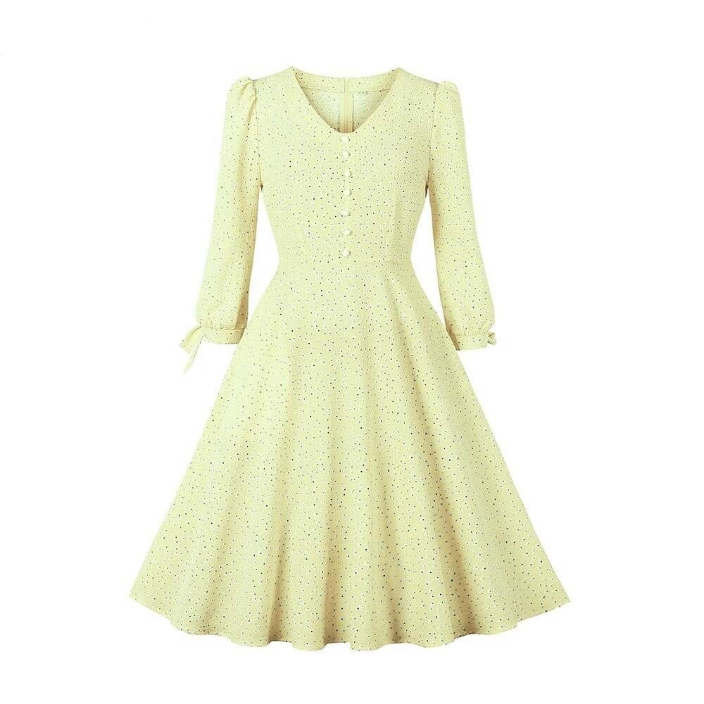 50S Knee Length Elegant Floral Swing Dress 2022 Spring Women V-Neck Button Front A Line Pockets Vintage Style Flare Dresses