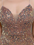 Spaghetti Strap Sleeveless Party Dress Shinning Color Sequins Prom Dress Mermaid Slim Floor Length