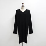 V Neck Long Sleeve Casual Sweater Dress Warm Fall Winter Solid Elegant Loose Knitted Midi Dress