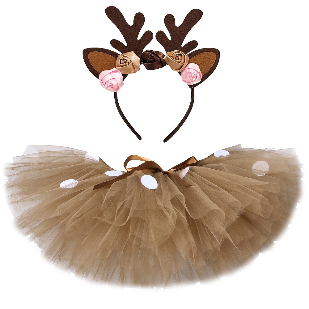 Fluffy Brown Deer Girl Tutu Skirt Christmas Costume Kids Reindeer Tulle Skirt for Halloween Carnival Children Outfit 1-14 Years