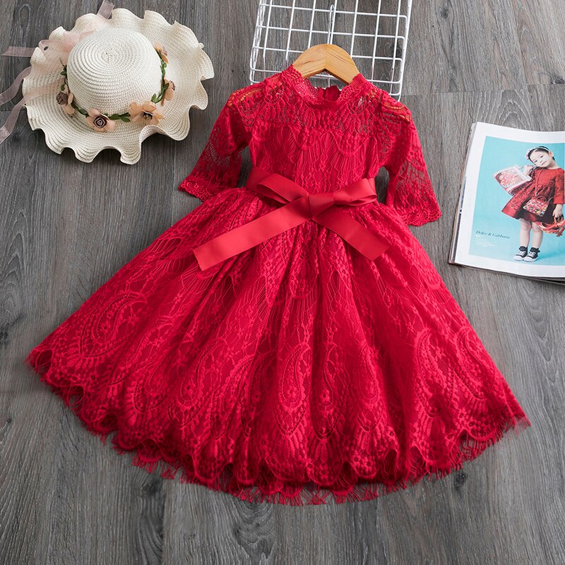 Winter Baby Girl Christmas Dress Lace Hallow Tassel Party Costume For Kids Little Princess Girl Casual Wear Children Clothing