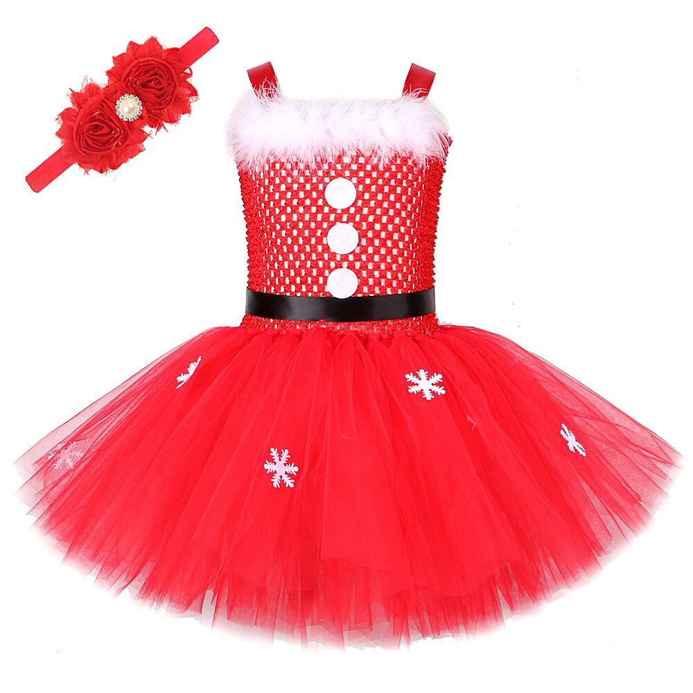 Baby Girl Christmas Dress for Kids Santa Claus Costumes for Girls New Year Dresses with Flower Headband Children Xmas Clothes