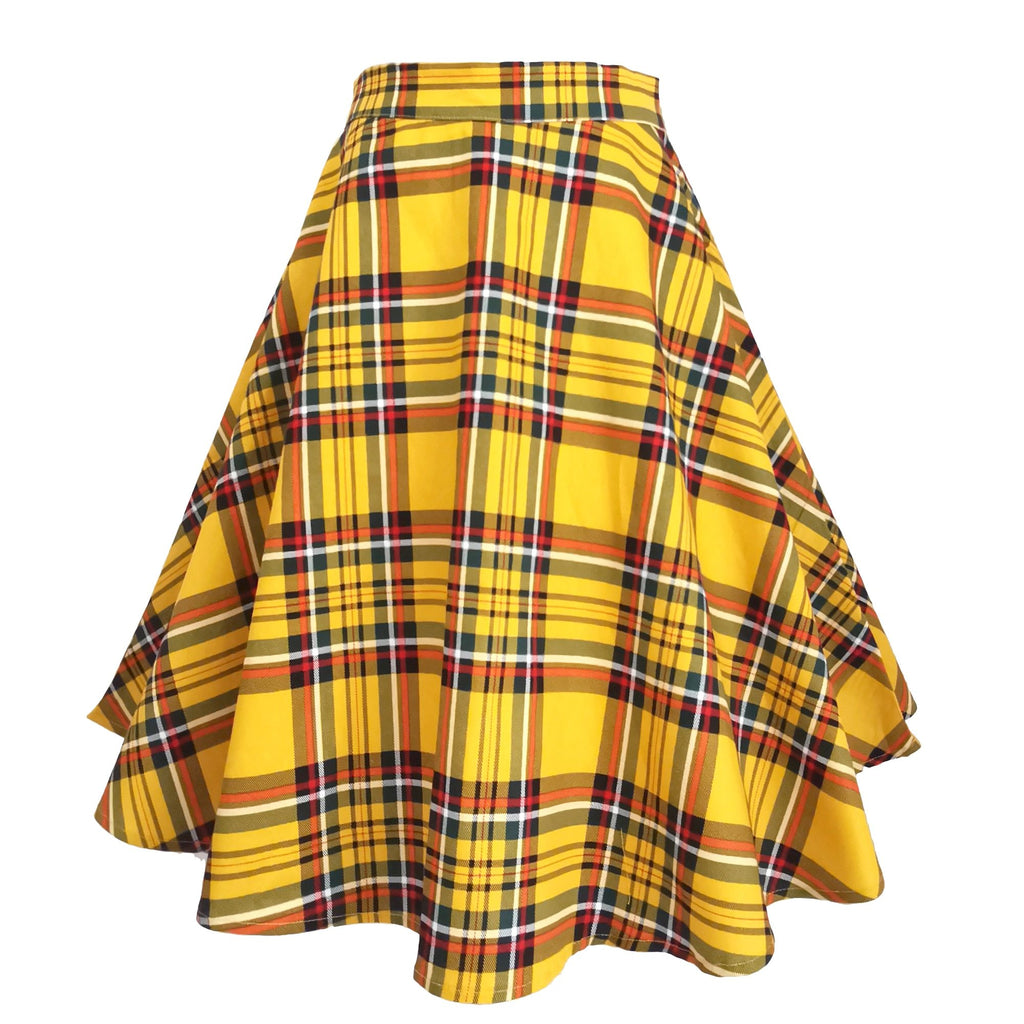 Checkered Cotton Womens Midi Skirts High Waist Pin Up Hepburn Retro Vintage Swing 50s 60s Rockabilly Plaid Jurken Skater 2021