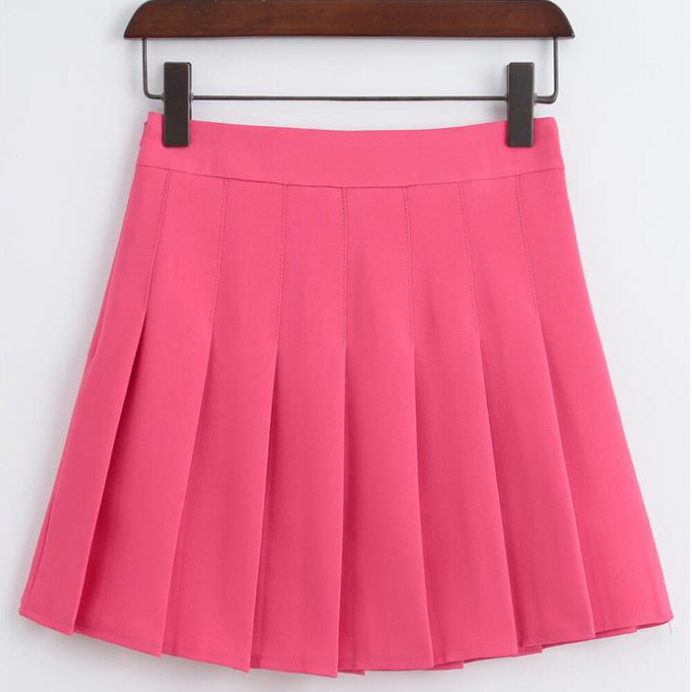 Retro Pink A-line Pleated Short Summer Women Korean Lolita Style Zipper High Waist Tennis Skirt