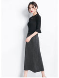 Women Elastic High Waist Elegant A-Line Thick Knit Solid Skirts Outwear