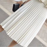 Women Autumn High Waist Elegant White Pleated Midi A-Line Pleated Skirt Outwear