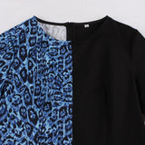 Leopard and Black Two Tone Women Vintage Elegant A Line Round Neck Glamorous Party Retro Ladies Dress