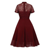 Burgundy Lace and Chiffon A Line Vintage Ladies Swing Dress