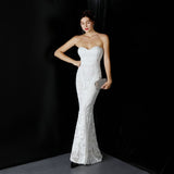 Sexy Bra Off Shoulder Sequins Evening Dress Formal Long Party Dress