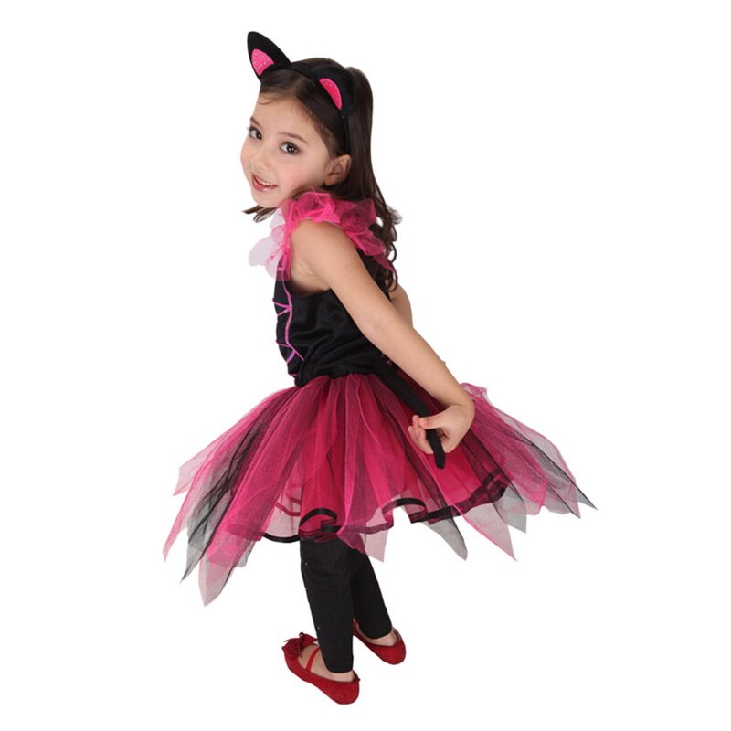 Cute Purple Black Cat Costumes for Girls Child Fancy Halloween Carnival Party New Year Dress Up Cosplay Mujer