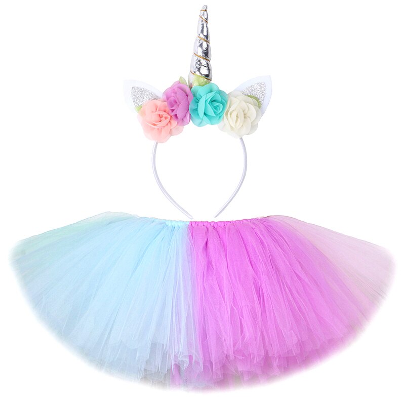 Pastel Unicorn Tutu Skirt Outfit for Girls Birthday Party Tutus Kids Costumes Baby Girl Photo Shoot Skirts with Flower Hair Bow