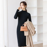 Autumn Winter Solid Knitted Cotton Sweater Dresses Women Fashion Loose O-neck Pullover Female Knitted Dress Vestidos Feminino