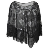 Vintage Sequin Tassel Evening Cape 1920s Flapper Party Fringed Shawl Wraps Embroidery Pullover Wedding Bridal Shawl Scarf