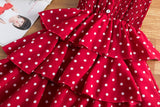 Girls Dresses For Kids Chiffon Summer Cake Layers Princess Red Costume Children Polka Dot Print Sling Clothes Elegant Tutu Gown