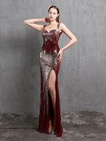 Sleeveless Woman Party Night Sequins Dress Side Split Long Elegant Shinning Evening Dress