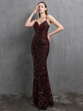 New Strap Women Party Dress Sexy V-neck Long Sequin Evening Dress