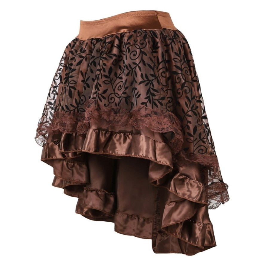 Women Gothic Floral Lace Ruffled Skirt Asymmetrical High Low Skirt Steampunk Pirate Skirts Halloween Costumes Plus Size
