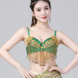 Belly Dance Rhinestone Indian Eastern Competition Sequin Beaded Fringe Shiny Crop Top Costume