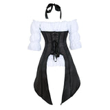 Steampunk Corset Striped Long Straps Bustier Vest Top with White Gothic Blouse Plus Size Burlesque Costume Korsett