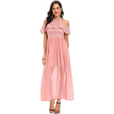 Long Formal Halter Backless Lace Chiffon Runway Evening Gowns Pink Beach Party Boho Dress