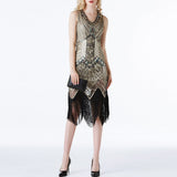 Womens's 1920S GATSBY Sequin V-neck Beaded Fringed Dress V-back Party Dresses Sexy Fringed Dress Sleeveless Gown