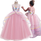 Fancy Girl Halloween Unicorn Party Long Dress Princess Girls Costume For Kids Clothes Baby Girl Frocks Children Clothing 12 14T