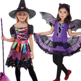 Halloween Witch Costume Attached Broom For Girls Party Role Play Cosplay Performance Dance Show Vampire Hat Dress up