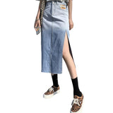 Summer High Waist Slit A-Line Denim Women Elegant Midi Jean Casual Maxi Long Skirts