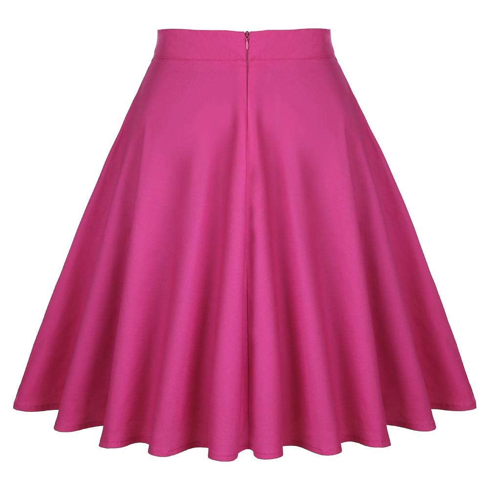 2021 Spring Summer Casual Women Midi Skirt Yellow Solid Pure Color High Waist School Retro Vintage 50s 60s Cotton Summer Skirts