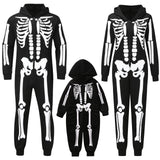 Halloween Family Matching Outfits Fashion Skeleton Print Hooded Jumpsuit Pajama Family Look Father Mother Kids Halloween Costume