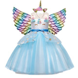 Unicorn Party Princess Costume Kids Flower Lace Mesh Tutu Ball Gown Wedding Birthday Rainbow Dress For Girls